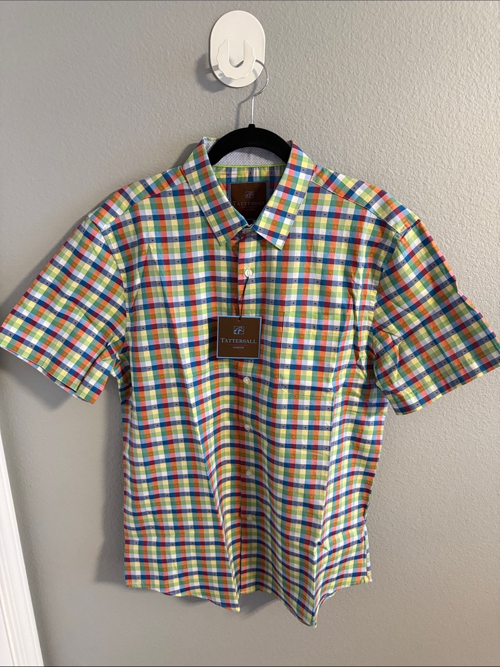 NWT Tattersall Multicolor Check Short-Sleeve Button-Down Shirt